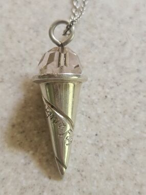 Mignon Faget Silver Cone Pendant Necklace with Pale Pink Crystal